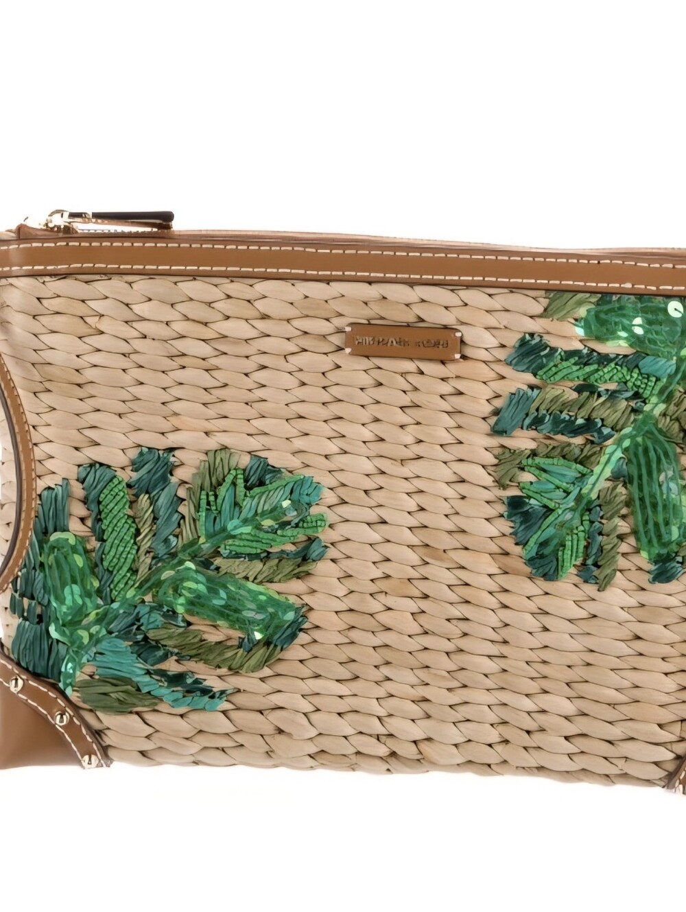 Michael Kors Malibu Palm Straw Clutch